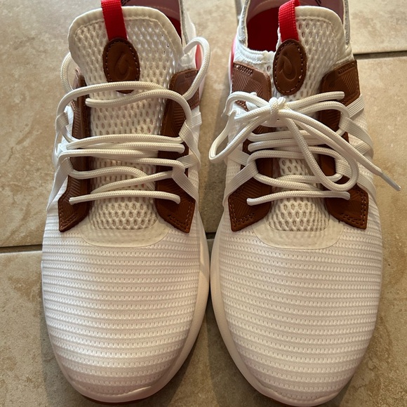 Olukai White and Brown Sneakers with Red Accents— never worn - Picture 3 of 7